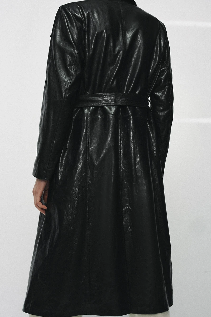 100% LEATHER SHOULDER PAD TRENCH COAT ZW COLLECTION LIMITED EDITION