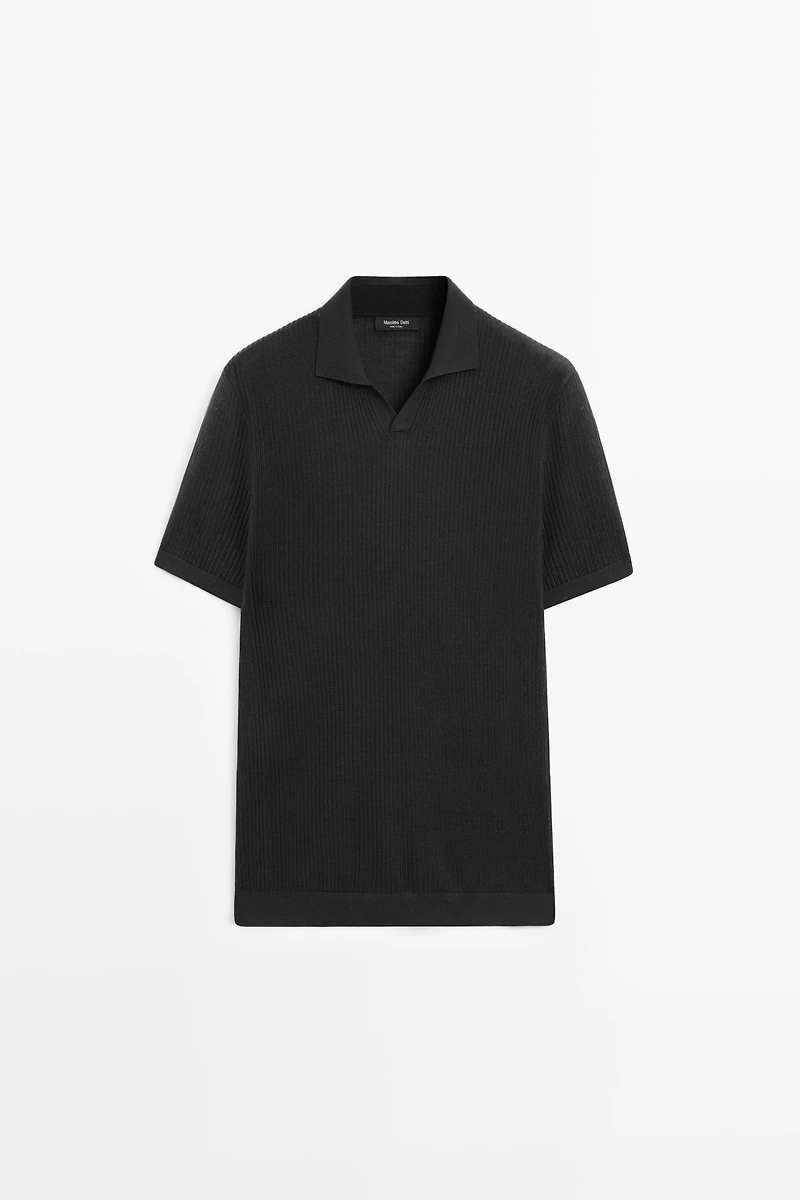 Polo en maille à manches courtes mélange de laine