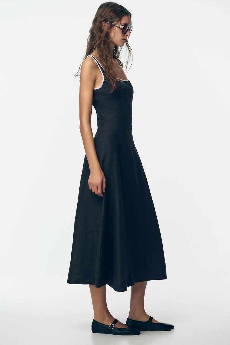 ROBE MIDI LIN LISERÉS CONTRASTE