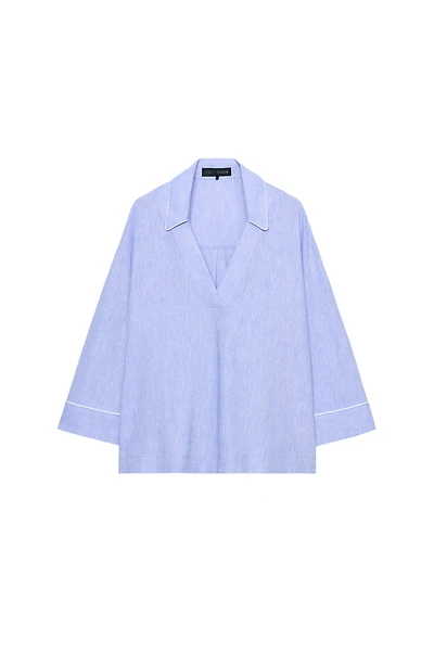 LINEN BLOUSE WITH CONTRAST PIPING