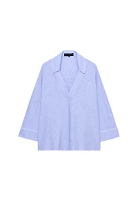 LINEN BLOUSE WITH CONTRAST PIPING