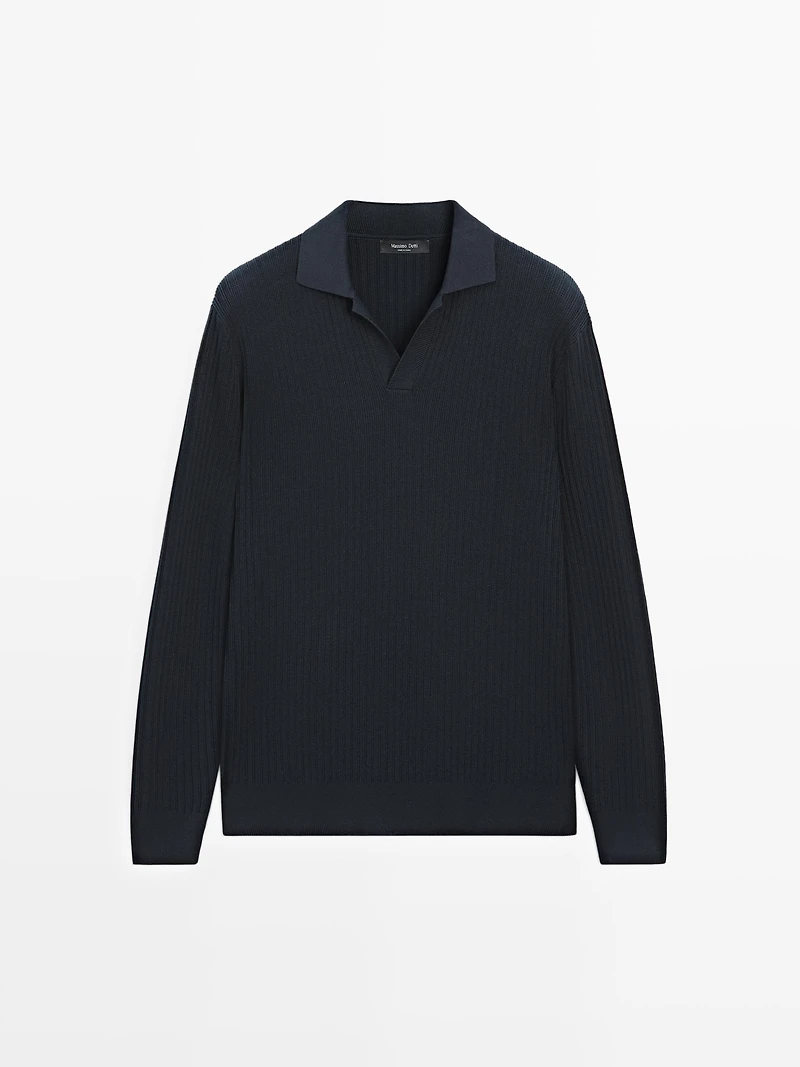 Cotton blend knit polo sweater