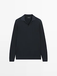 Cotton blend knit polo sweater