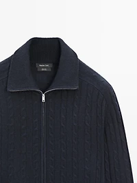 100% wool cable-knit zip-up cardigan