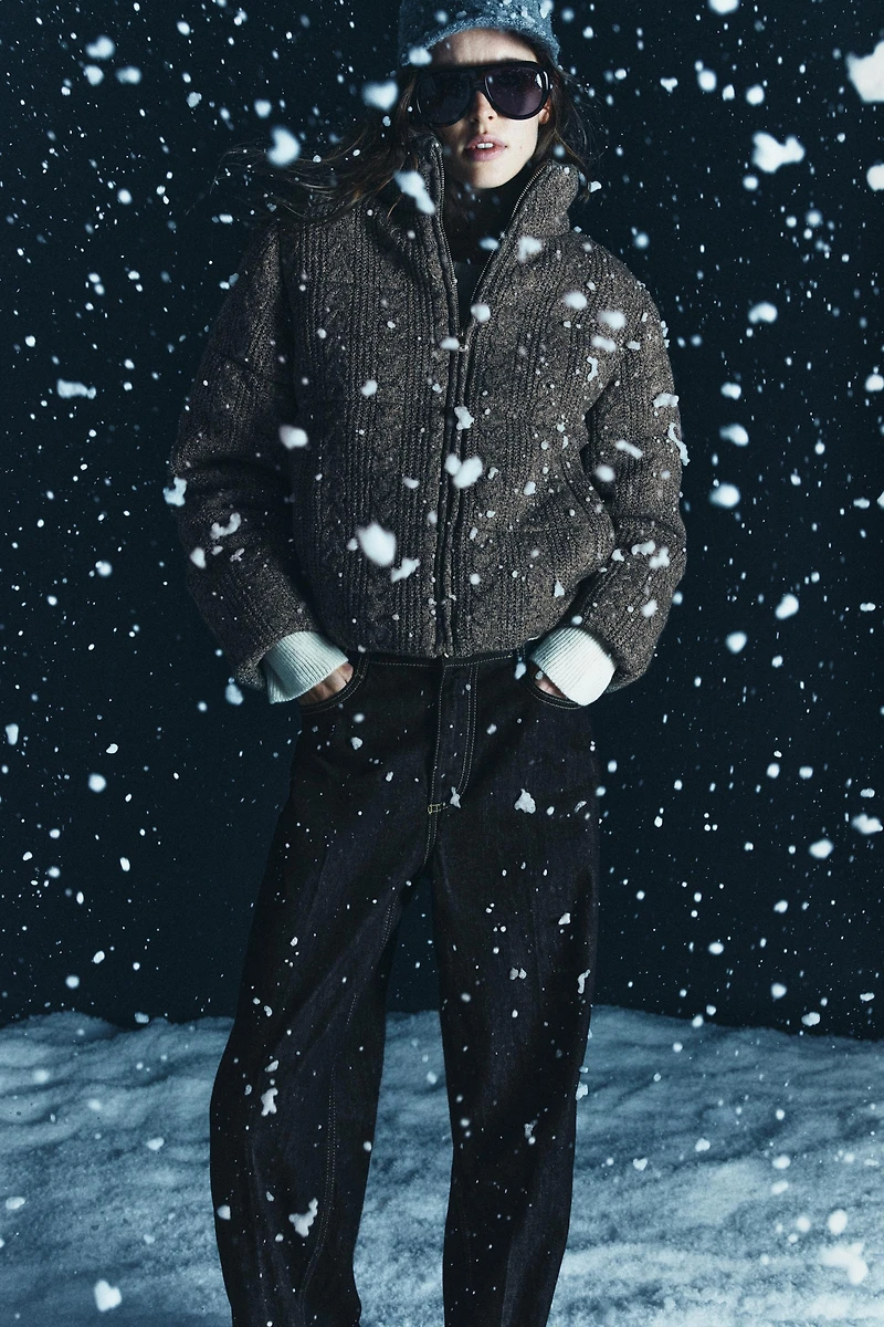 ANORAK BOMBER MATELASSÉ À MAILLE CÔTELÉE AVEC ISOLATION THERMIQUE