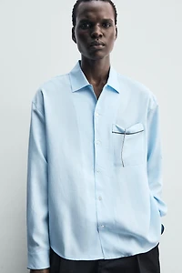 CONTRAST PIPING STRIPED SHIRT