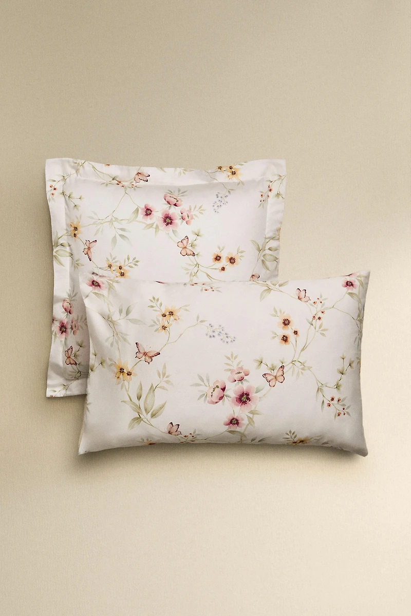 TAIE D’OREILLER SATIN IMPRIMÉ FLEUR