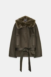 WOOL BLEND COAT WITH FAUX FUR COLLAR