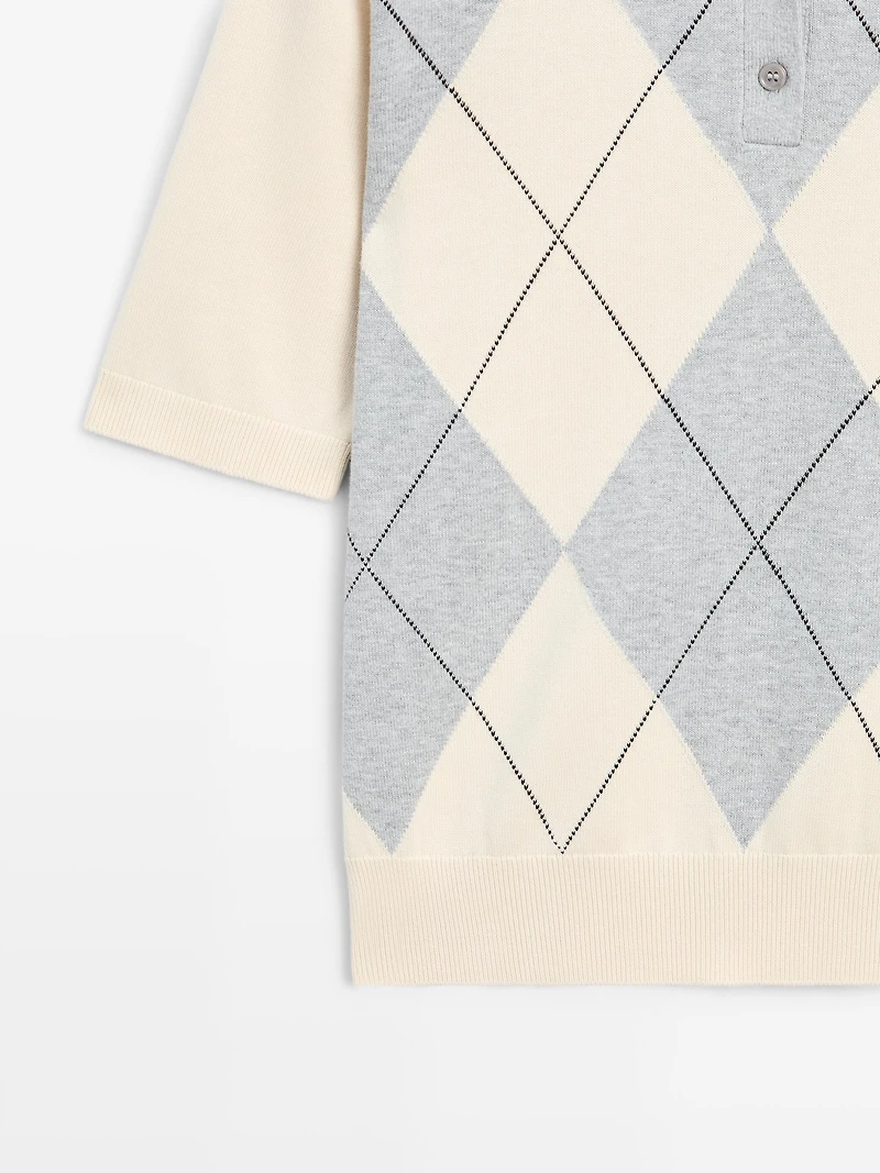 Argyle knit polo sweater