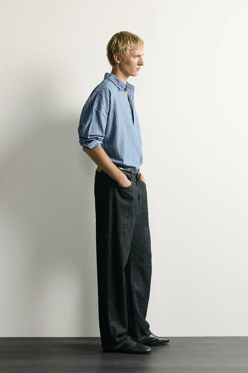 LIGHTWEIGHT STRIPED DENIM POLO SHIRT