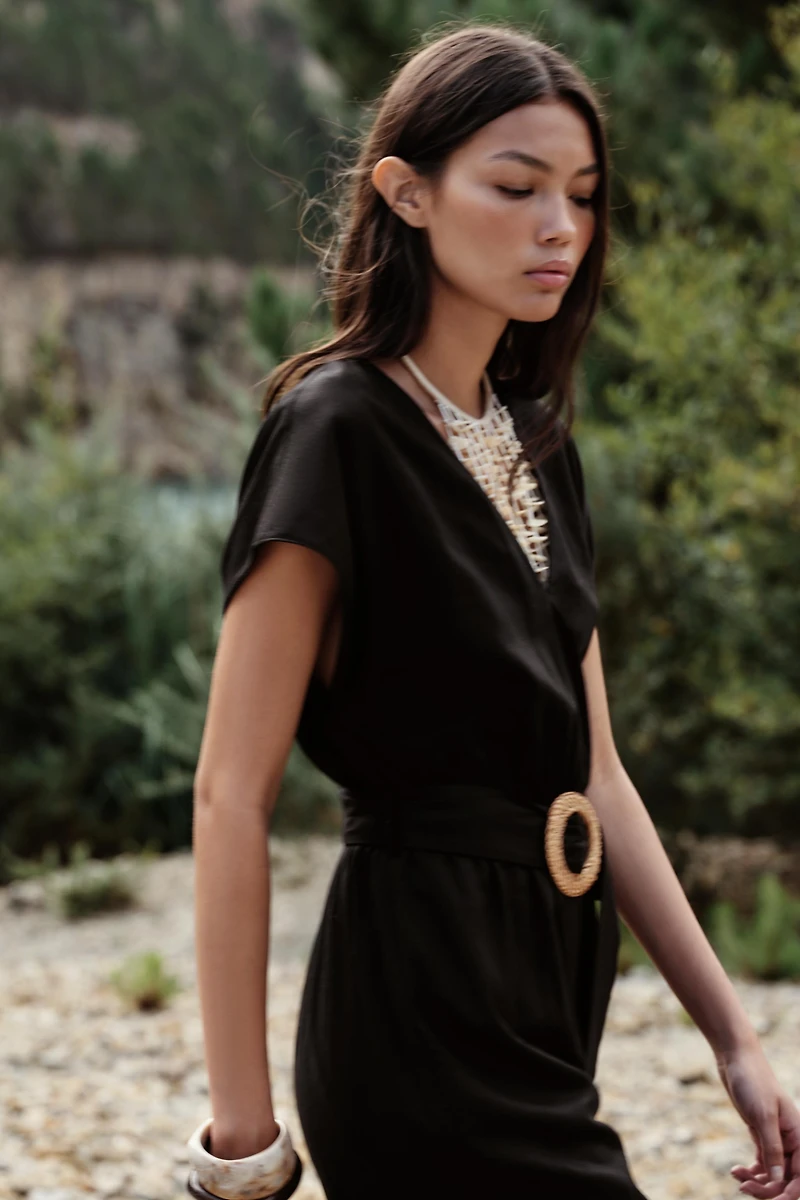 LINEN BELTED LONG JUMPSUIT