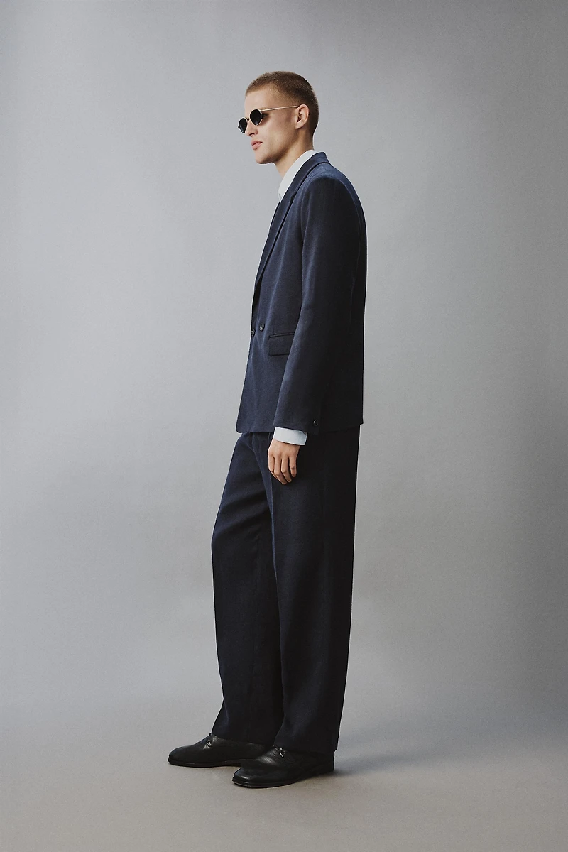 LINEN COTTON BLEND PLEATED SUIT PANTS