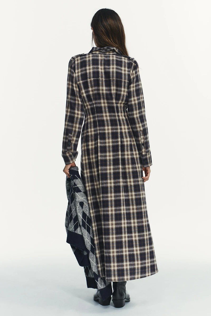 PLAID PLEATED MIDI DRESS