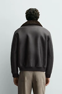 COMBINATION COLLAR FAUX LEATHER JACKET