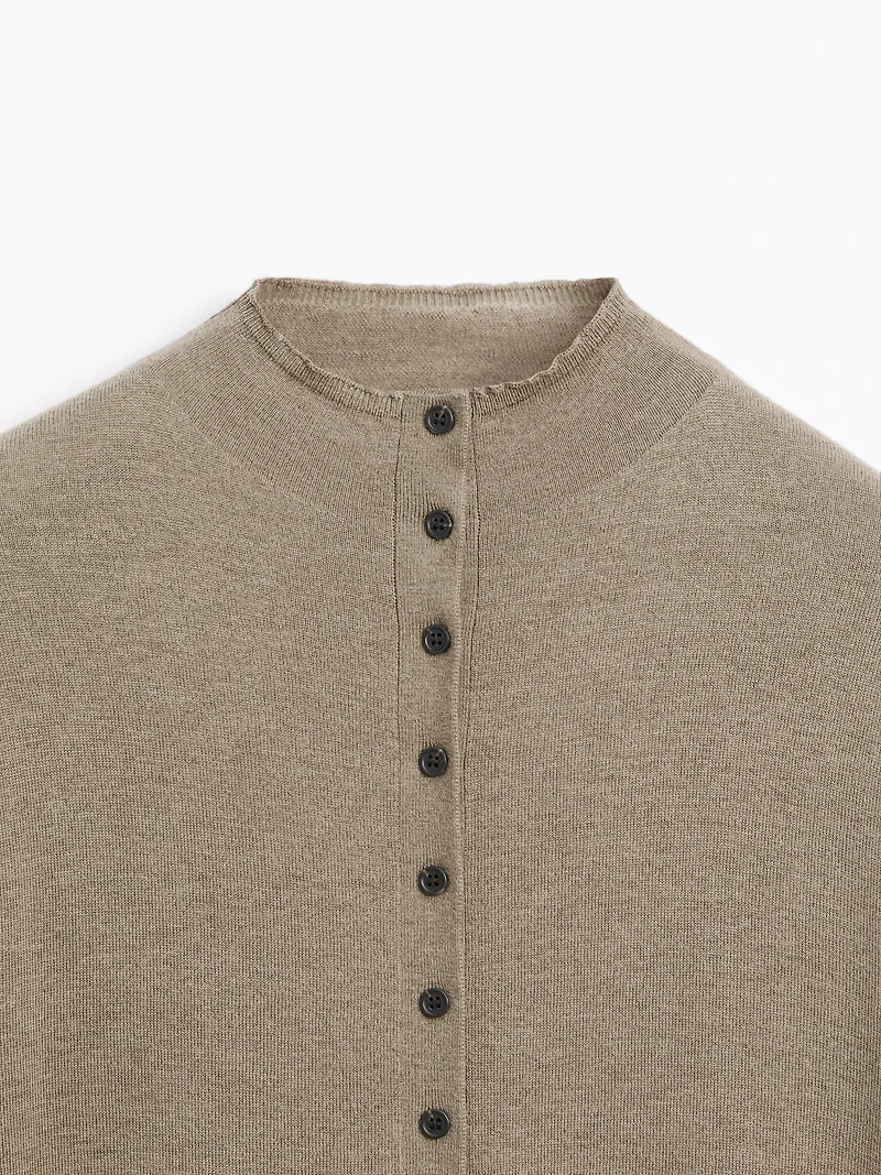 Knit cardigan with mock turtleneck