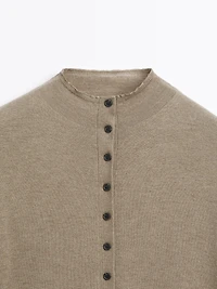 Knit cardigan with mock turtleneck