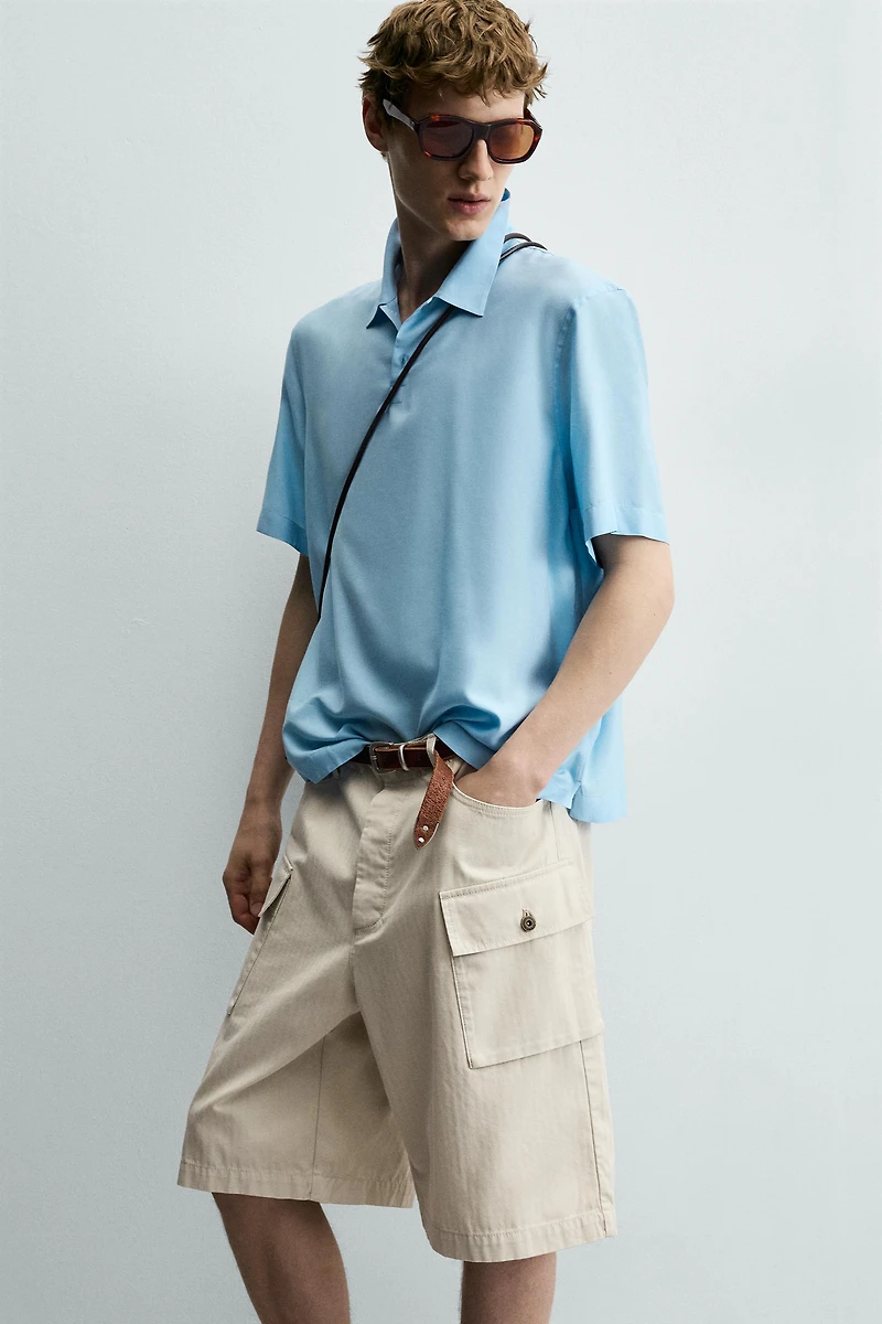 REGULAR FIT HERRINGBONE CARGO SHORTS