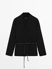 Long knit cardigan with belt