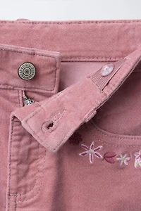 VELVET EMBROIDERED FLORAL PANTS