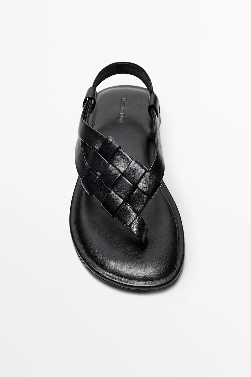 Flat woven leather sandals