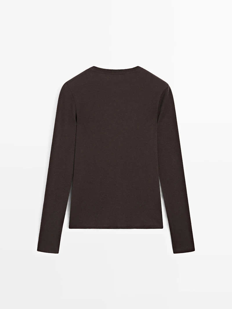 Long sleeve cotton blend T-shirt