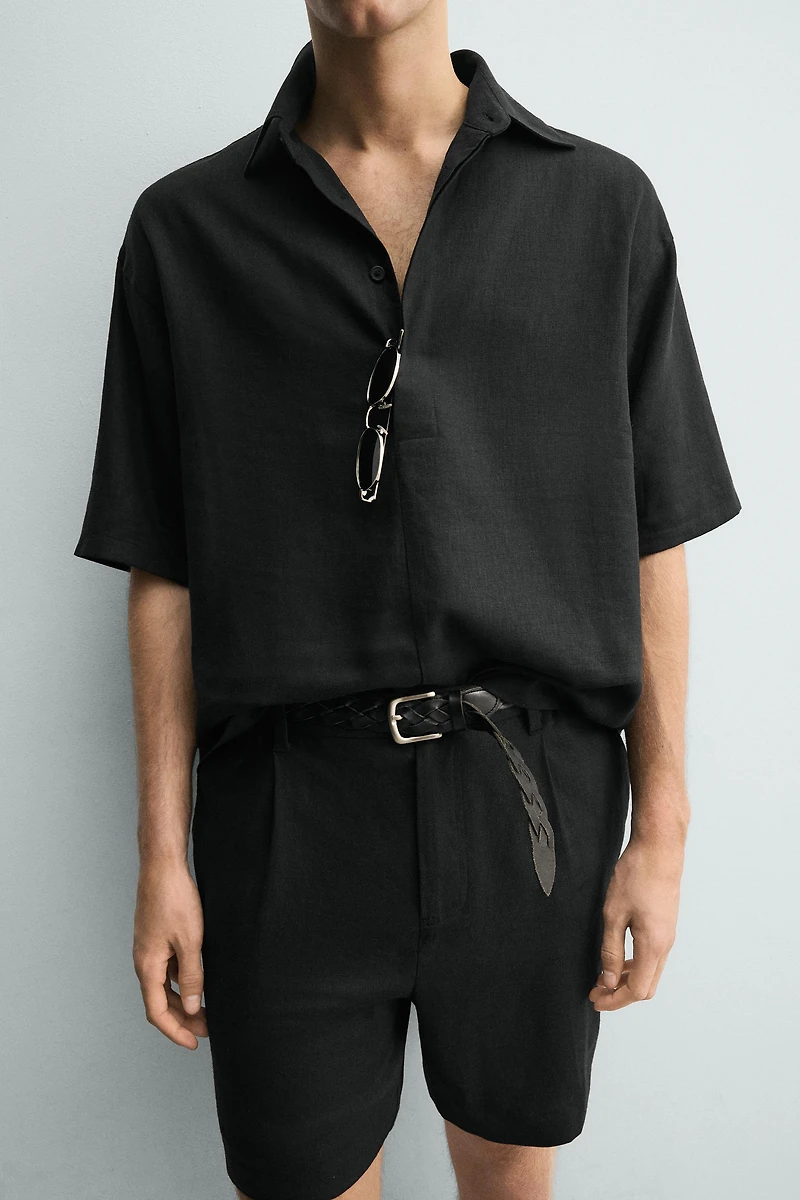 REGULAR FIT LINEN - VISCOSE POLO SHIRT