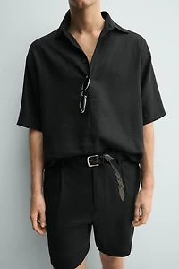 REGULAR FIT LINEN - VISCOSE POLO SHIRT