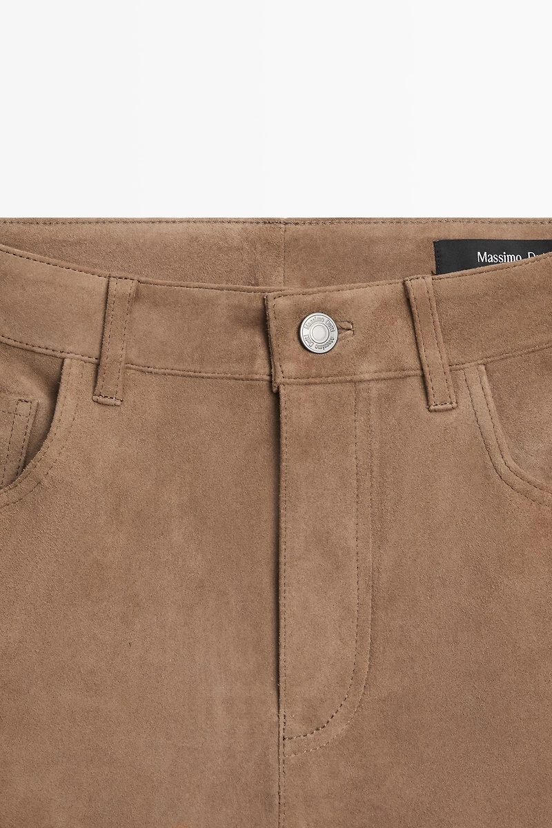 Leggings flare cropped en cuir finition daim