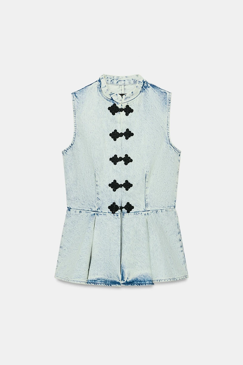 ZW COLLECTION DENIM FROG FASTENING VEST