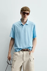 CHEMISE POLO FLUIDE EN VISCOSE MÉLANGÉE