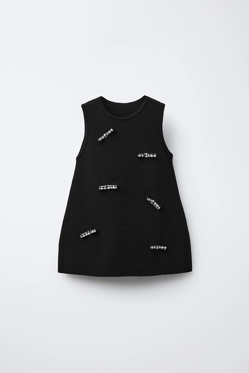 GINGHAM BOW KNIT DRESS