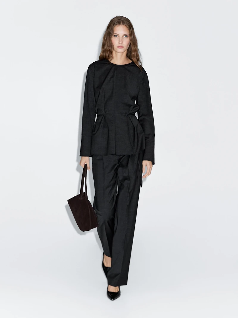 Wool blend blouse with belt