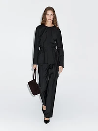 Wool blend blouse with belt