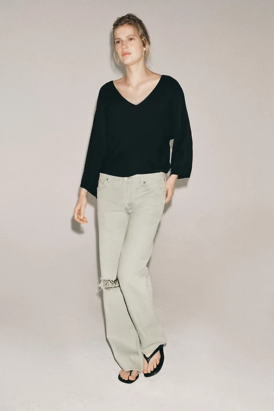 ZW COLLECTION RIPPED LOW RISE RELAXED JEANS