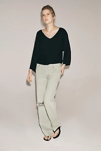 ZW COLLECTION RIPPED LOW RISE RELAXED JEANS