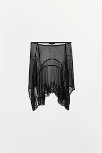 JUPE EN GEORGETTE ASYMÉTRIQUE DENTELLE