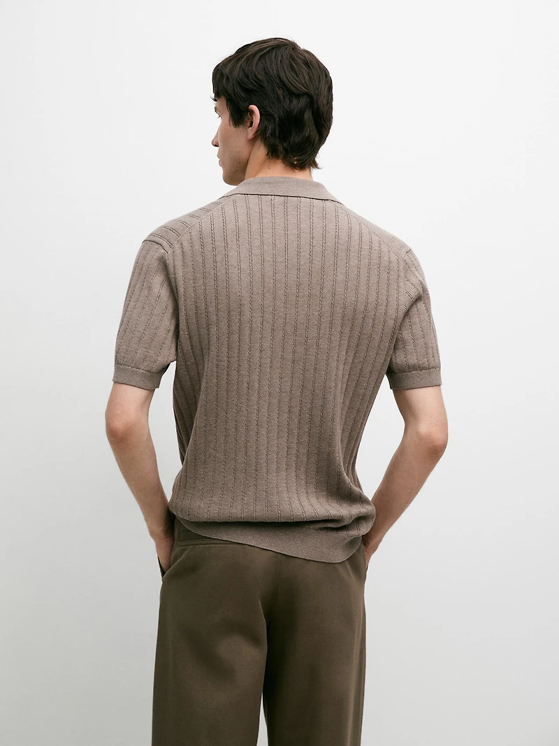 Cable-knit polo sweater