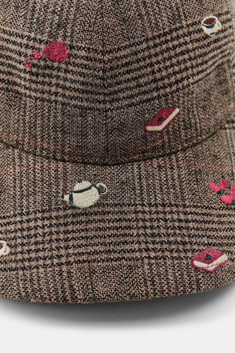 EMBROIDERED WOOL PLAID CAP