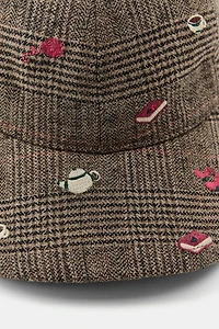 EMBROIDERED WOOL PLAID CAP