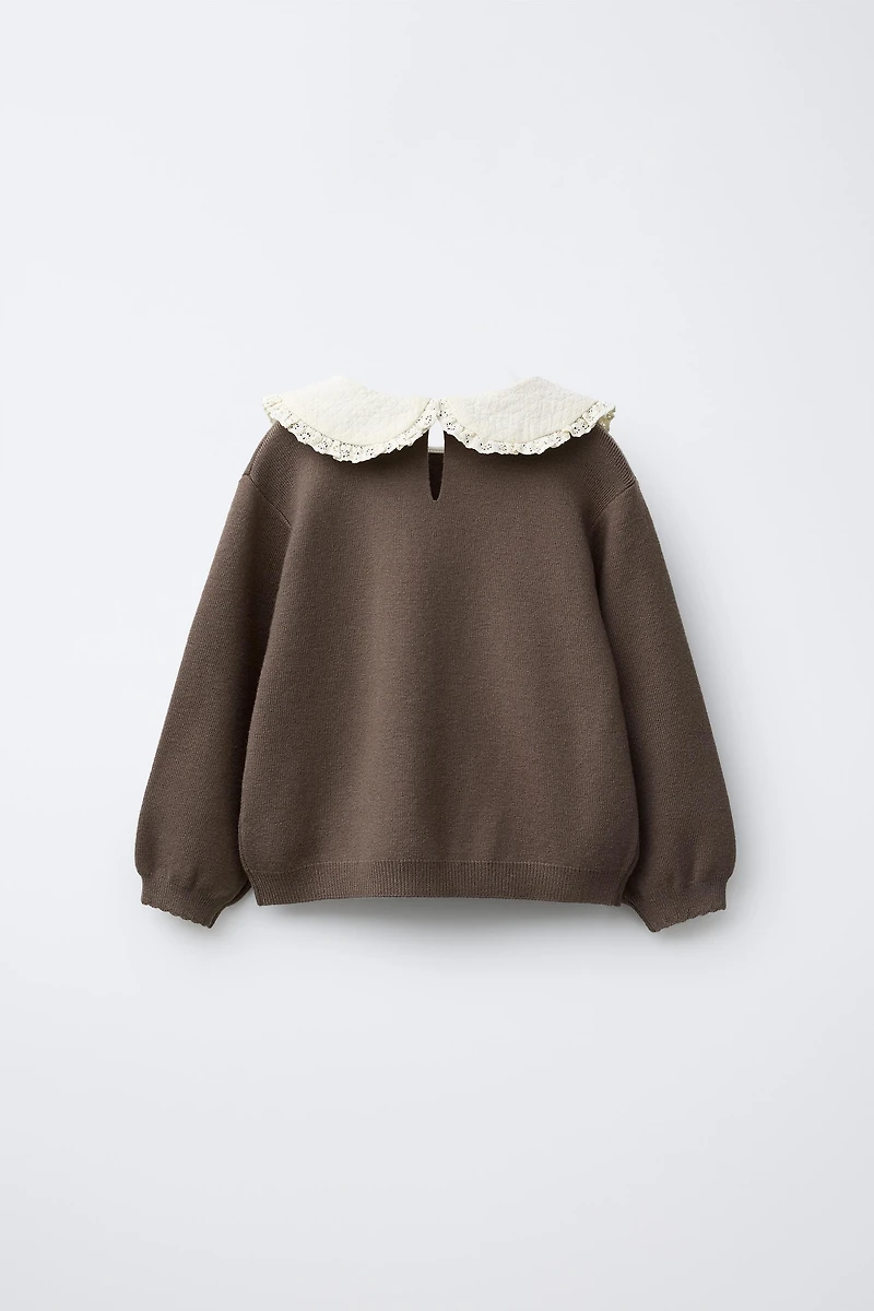 FLORAL PETER PAN COLLAR KNIT SWEATER