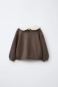FLORAL PETER PAN COLLAR KNIT SWEATER