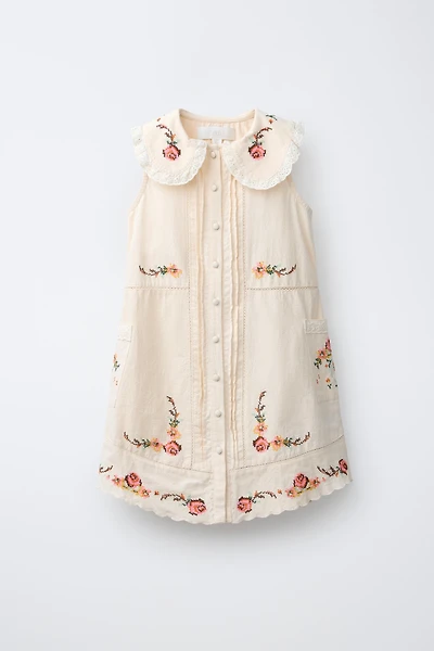 EMBROIDERED PETER PAN COLLAR DRESS