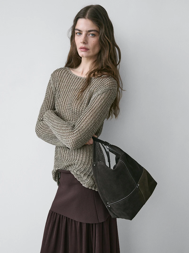 Pull en maille ajourée de coton mélangé