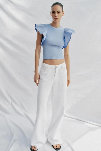 COMBINATION RIB RUFFLE T-SHIRT