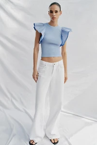 COMBINATION RIB RUFFLE T-SHIRT