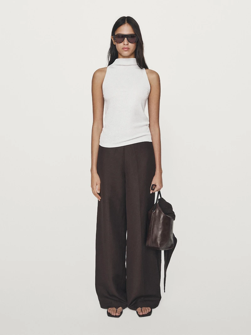 Top en maille à encolure américaine finition métallisée