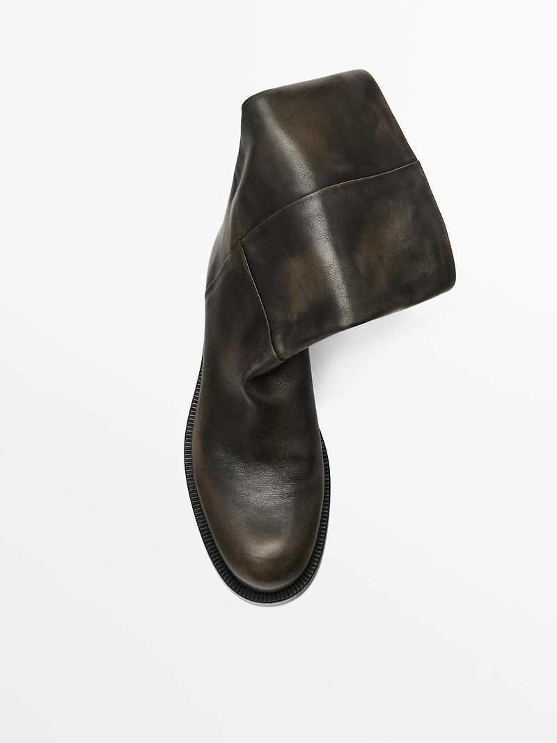 Brushed leather ankle boots