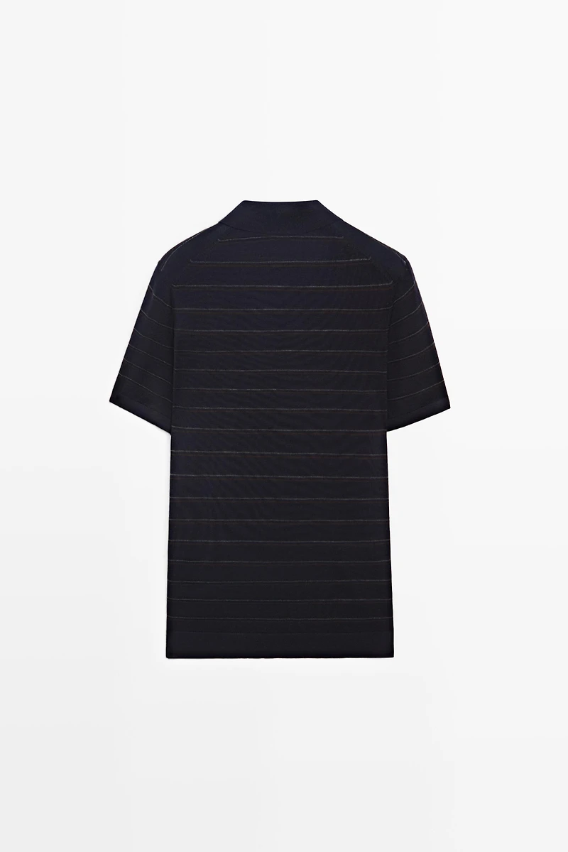 Striped short sleeve knit polo sweater