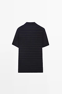 Striped short sleeve knit polo sweater
