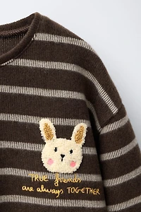 SOFT TOUCH STRIPED T-SHIRT WITH TERRY BUNNY PATCH